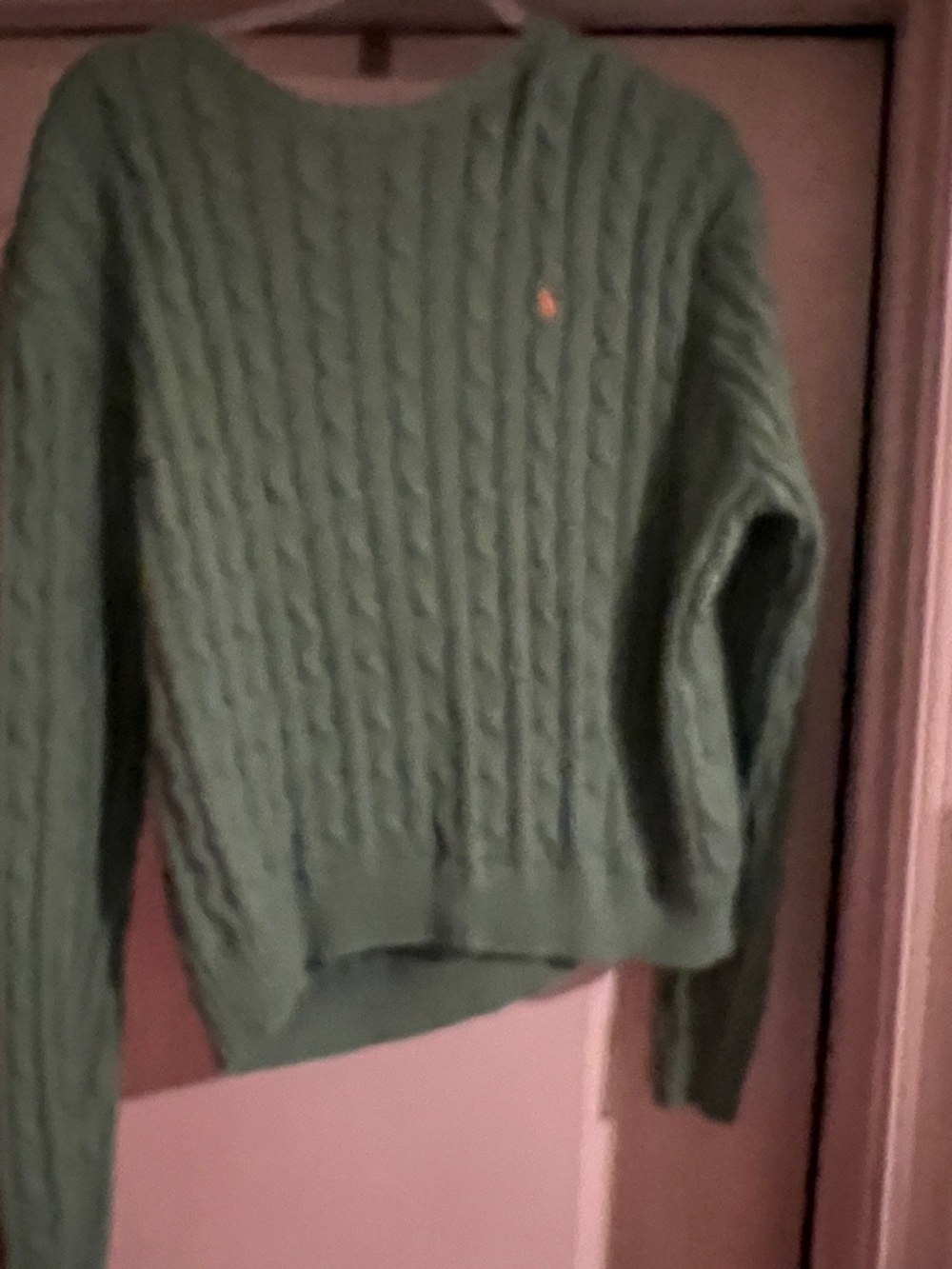Polo Ralph Lauren Green Cable Knit Sweater with Embroidered Peach Pony